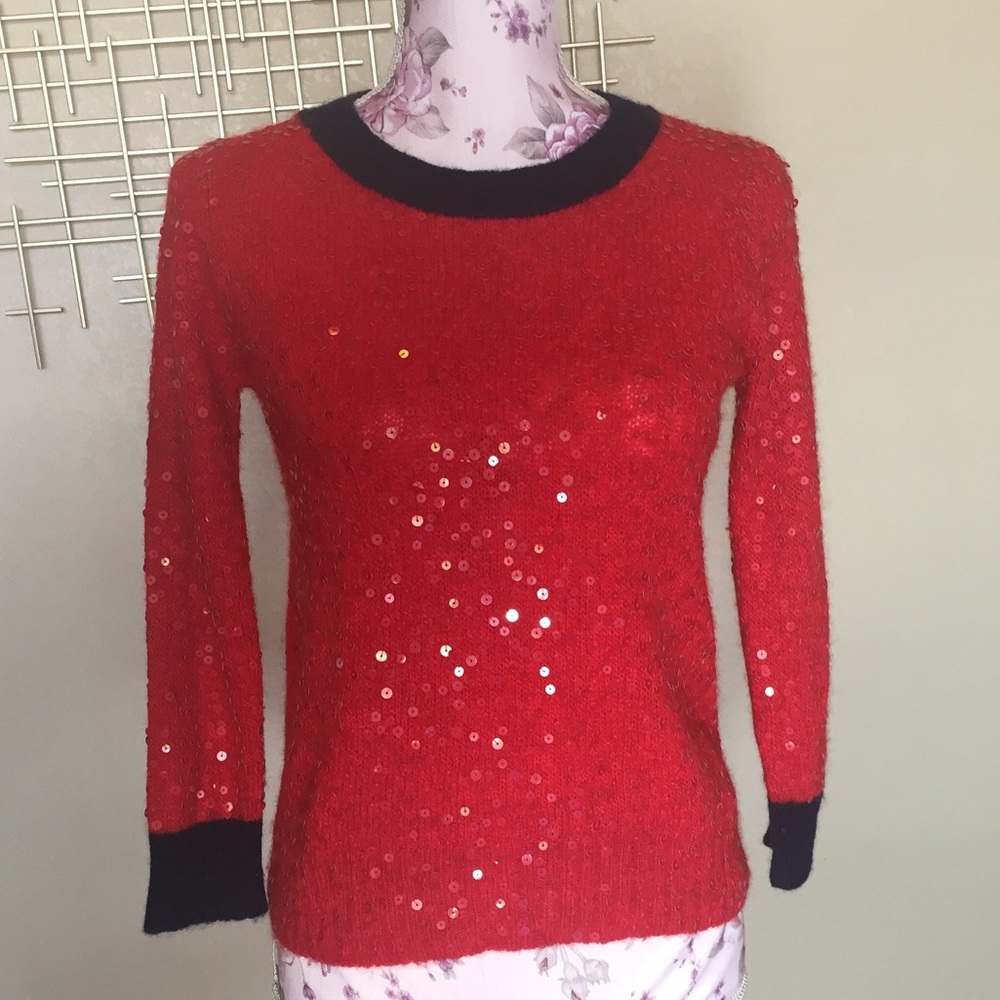 J Crew red with sequins sweater